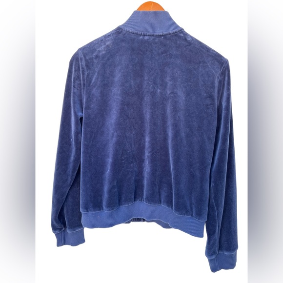 Lauren Ralph Lauren PLarge Velour Track Jacket Navy Blue/Gold Snaps Mock Neck - Picture 3 of 4